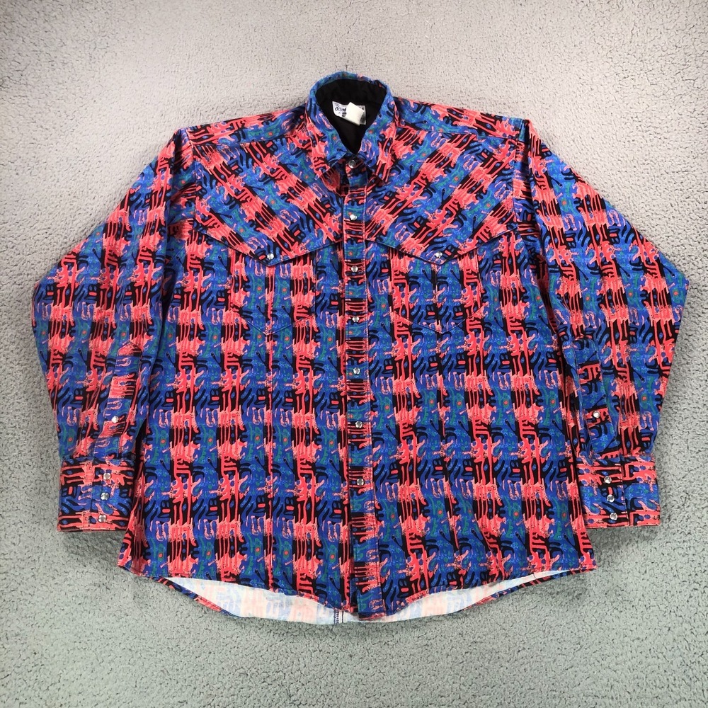 VTG Rockmount Shirt Mens‎ M Red Blue Oversized Cape Western Pearl Snap Ranch USA
